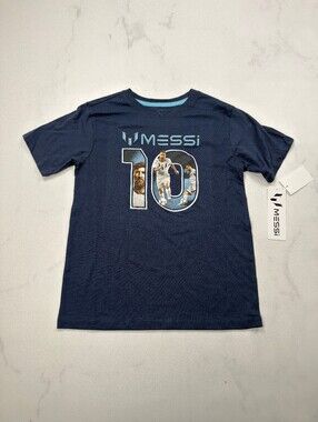 Messi 10 Graphic T Shirt Navy 2010s Varsity - Boys M